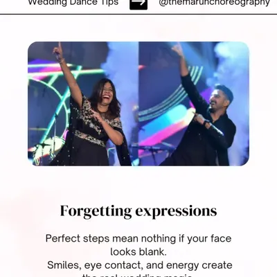 Wedding Dance Tip: Don't forget expressions. Perfect steps mean nothing if your face is blank. Smiles, eye contact, and energy create the real wedding magic.