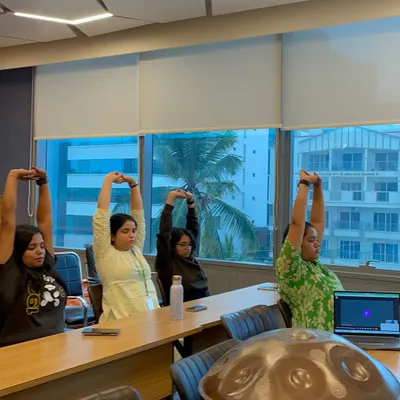 Leading simple stretches for employees at Ninjacart in Namma Bengaluru.