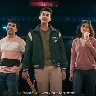 This shot from the Casio campaign captures a cool, casual vibe among friends. I used a mix of a varsity jacket, a striped t-shirt, and a simple hoodie to create distinct but harmonious looks for a group scene.
