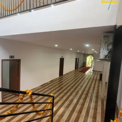 A view of the renovated corridor at Maharani Lakshmi Ammanni College. We replaced the old flooring and updated the lighting to create a bright, modern, and welcoming environment for students and faculty.