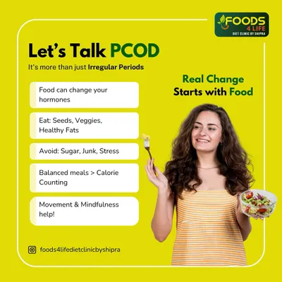 PCOD is more than just irregular periods; it's a hormonal imbalance that can be managed with food. This graphic outlines the key dietary principles for taking back control.
