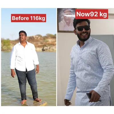 From 116 kg to 92 kg in just three months. This is a natural transformation achieved by my online student through a disciplined diet and workout plan. It shows what is possible when you commit to the process.