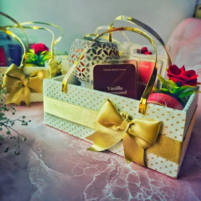 This custom gift basket was created for a client to give to her closest friends. It includes a wax warmer, two wax melts, and a jar candle, all brought together with a personalized label sharing a touching message about their bond.