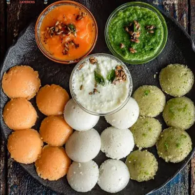 A creative presentation of tri-color mini idlis with three different chutneys, specially made for Independence Day. I love adding a festive touch to my food on special occasions.