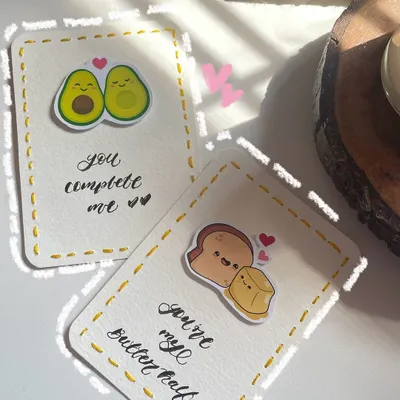 How cute are these punny cards? "You complete me" with the avocados and "You're my butter half" with the bread and butter. Perfect for your foodie bestie or partner!