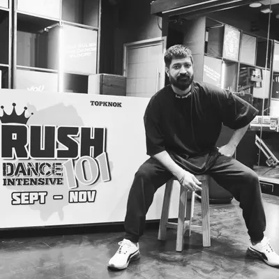A black and white shot from the Rush 101 Dance Intensive in Mumbai. It's all about the love of dance.