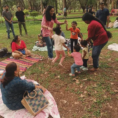 Pure, uninhibited joy! Children and adults hold hands and dance in a circle during our Mother's Day celebration. Movement and music are woven into our stories to make them truly interactive.