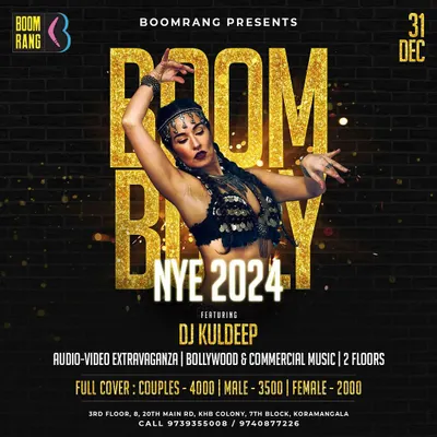 The official poster for the 'Boom Bolly NYE 2024' event. Headlining a New Year's Eve party with an audio-video extravaganza is always a huge highlight of the year.