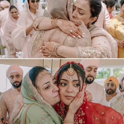 The emotional hugs that say more than words. A mother's embrace during the Vidaai is one of the most powerful, unscripted moments I look for.