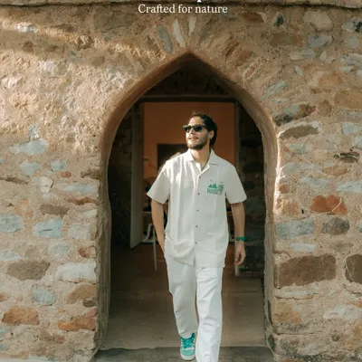 This shot for Royal Enfield's "Conscious Collection" was taken at a rustic stone archway. The setting and my confident stride are meant to embody the "Made for explorers" tagline of the apparel.