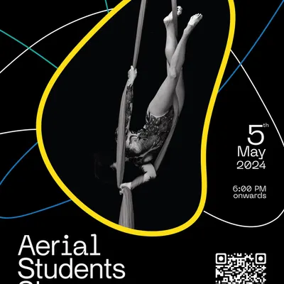 This is the poster for our Aerial Students Showcase. These events are a celebration of our talented practitioners and a chance for them to share their art with a supportive audience.