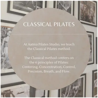 At Aatma Pilates Studio, we teach the Classical method, which centers on the six principles: Centering, Concentration, Control, Precision, Breath, and Flow.