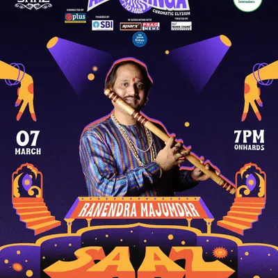 The official poster for legendary flutist Ronu Majumdar's performance at 'Saaz', the classical night of Alcheringa, IIT Guwahati.