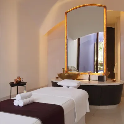 This is one of our well-appointed single treatment suites. The design is clean and calming, with luxurious details that create a perfect environment for your therapy session.
