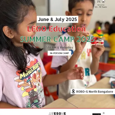 Our summer camps are a hub of creativity and learning. This poster captures the spirit of our June and July camps at ROBO-G North Bangalore, where kids aged 5.5 to 15 dive into the world of STEAM and robotics.
