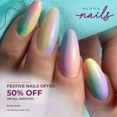 A beautiful example of a soft, pastel rainbow ombré. This look is perfect for spring and summer.
