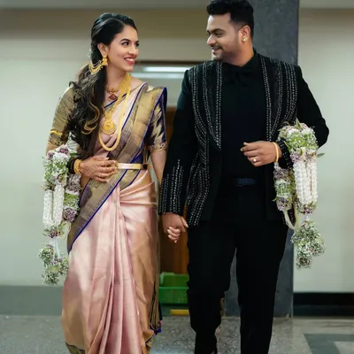 The perfect couple shot. Pragathi and Vishal look stunning together at their reception. I provided airbrush makeup for her and grooming for him.