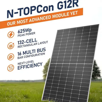 At the heart of our agricultural solutions is our advanced N-TOPCon G12R solar module. With 625Wp peak power and a 132-cell rectangular layout, this module delivers next-level efficiency. This means more power generation from your land, maximizing your return on investment.
