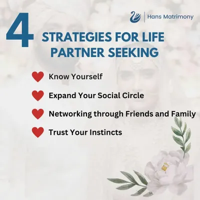 Here are four key strategies for your search for a life partner. We will explore each of these points: knowing yourself, expanding your social circle, networking, and trusting your instincts.