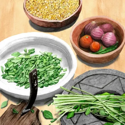 At Andaaz, our bespoke publishing service, we work closely with families to preserve their beloved recipes and history. This illustration captures the essence of what we do: gathering the ingredients of your family's story.
