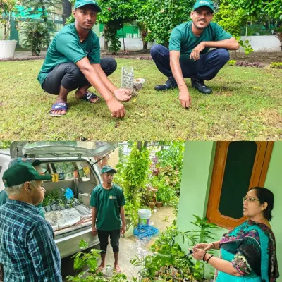 Our team in Meerut during a seed and sapling collection drive on a rainy day. Their dedication knows no season; they work in all conditions to gather resources for our nurseries.