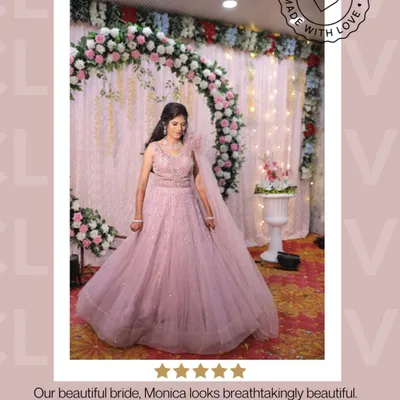 Meet my beautiful bride-to-be, Monica! She looks absolutely breathtaking in the Muave Pink Hand-Embellished Ball Gown from my "Jashn-e-Ishq" collection for her engagement. A true princess moment!