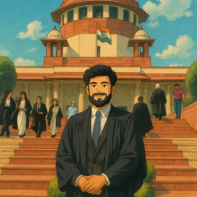 An anime-style illustration of me at the Supreme Court of India, blending my passion for law with creative art.