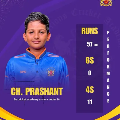 A power-packed performance from Prashant, who scored a fiery 57 off just 30 balls. This is proof that the hard work he puts in at the academy pays off in matches.