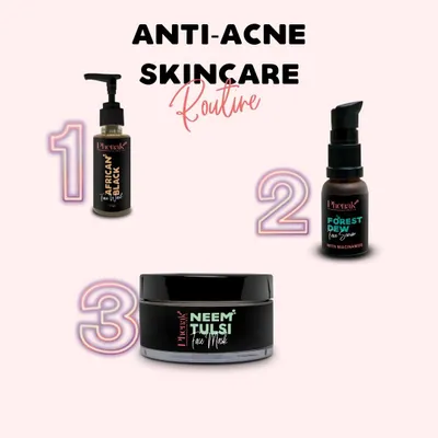This is my recommended three-step routine for tackling acne head-on. Start with the African Black Facewash to cleanse, follow with the Forest Dew Face Serum to treat, and use the Neem Tulsi Face Mask weekly to detoxify. This combination works together to minimize breakouts and heal your skin.