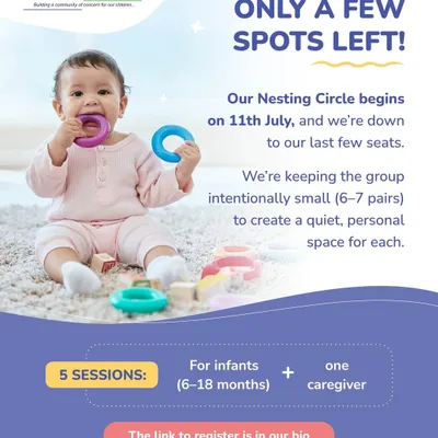 We have just a few spots left in our upcoming Nesting Circle. We intentionally keep our groups small, with only 6 to 7 parent infant pairs, to create a quiet and personal space for connection and bonding.