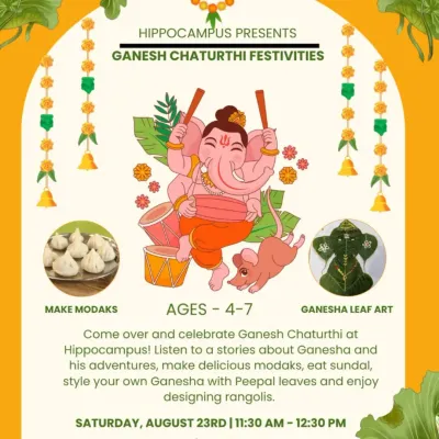 Trumpet over for an ele-phantastic time! Our Ganesh Chaturthi celebration is always a hit, filled with Ganesha stories, peepal leaf art, designing rangolis, and even making delicious modaks.