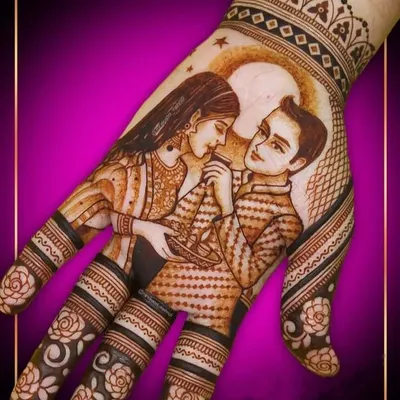 A romantic Karva Chauth design capturing a tender moment between a couple under the moonlight, perfect for celebrating your bond.