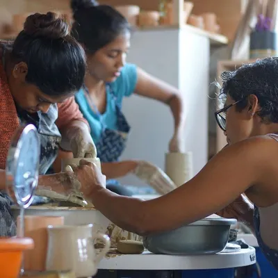 A warm welcome to A Ware Studio. This is me, Namrata, in my element, surrounded by the craft that has become my passion and my third career.