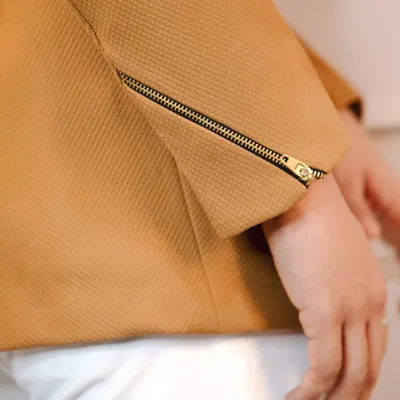 A close-up of a royal bandhgala I designed. The highlight is the modern zipper detail on the sleeve, which adds a contemporary twist to this classic, elegant attire.