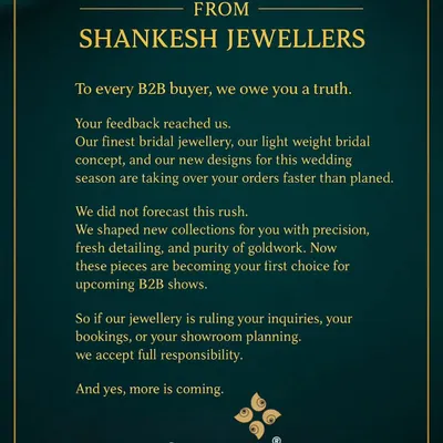 An official note to our valued B2B partners. This announcement addresses the overwhelming demand for our bridal collections, reinforcing our position as a first-choice supplier and assuring our partners that we are scaling up to meet their needs.
