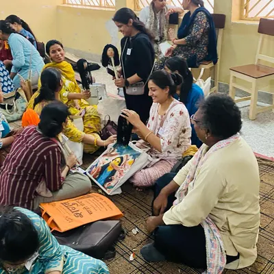 A wonderful first day of a puppet making workshop at J.B. Academy in Ayodhya. Teachers and adults join in, learning the craft alongside the children.
