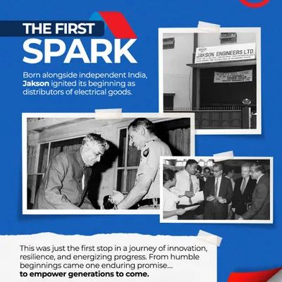 Our story began with the first spark in 1947, born alongside independent India as distributors of electrical goods. This was the first step in a journey of innovation and resilience, leading to our enduring promise to empower generations to come.