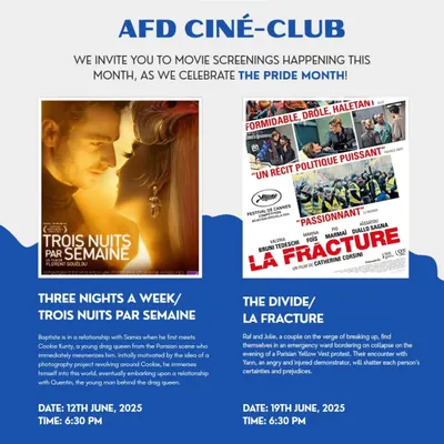 In celebration of PRIDE month, we are screening two powerful French films. Join us for 'Three Nights a Week' and 'The Divide', with English subtitles, open to all.