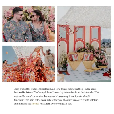 I am thrilled to have our Malta wedding featured in Condé Nast Traveller India. This feature highlights the unique 'You're my lobster' themed Haldi, a fun and personal twist on tradition.