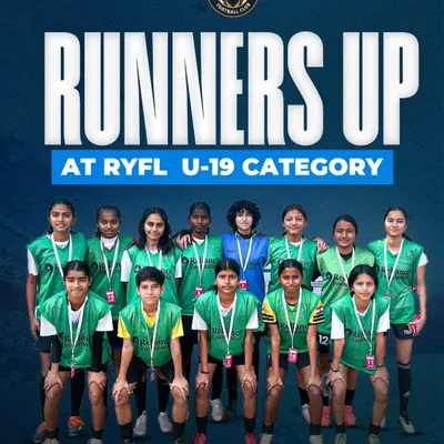 Celebrating our future. Our U-19 Girls team proudly posing after finishing as runners-up in the Reliance Youth Football League, a testament to our thriving youth development program.