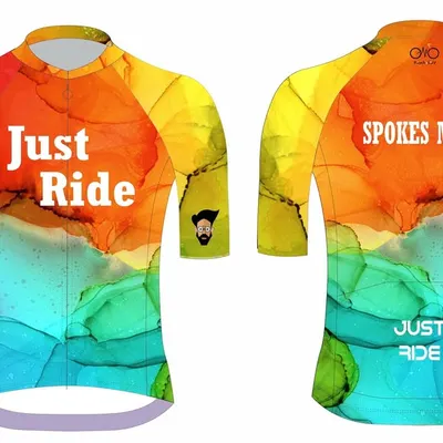 The 2025 'KALEIDO-FLOW' jersey for Spokes Men. This digital mockup displays the front and back of our bold, fluid design, ensuring our entire tribe can ride in style. This is performance cycling wear for all.