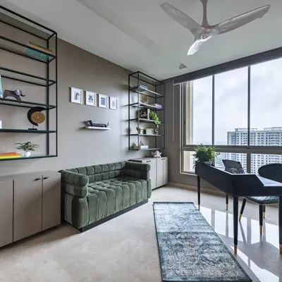 The modern home office is an essential space. In this condo, I created a room that blends function, comfort, and style, with ample storage, a dedicated work zone, and a cozy sofa for those much-needed breaks.