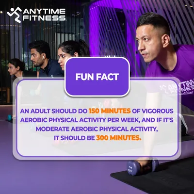 Fun fact: An adult should aim for 150 minutes of vigorous aerobic activity per week, or 300 minutes if the activity is moderate. Every minute of movement counts towards your goal.