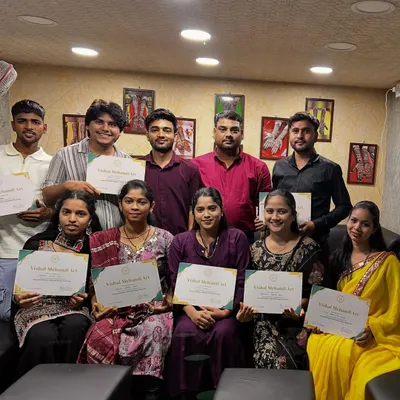 A group photo with some of my talented students after they completed their mehandi course. It's a happy moment for all of us at the certification celebration.