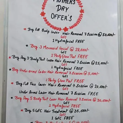 This is an example of the treatment packages I offer at my clinic. You can see options for full body laser hair removal, underarm sessions, and full face treatments, often combined with other beneficial services to enhance your results.