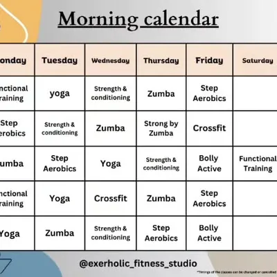 Plan your fitness week with my comprehensive morning schedule. I offer a variety of classes from Yoga and Zumba to Crossfit and Functional Training to start your day strong.