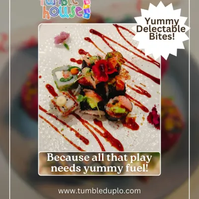All that play needs yummy fuel! I offer a premium food menu that goes beyond the usual, including delectable and beautifully plated sushi that parents love.
