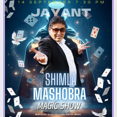 Poster for my magic show in Shimla Mashobra, featuring mentalism, illusions, and digital magic.