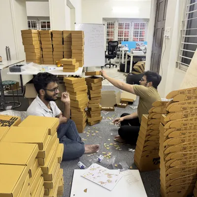 This is what teamwork looks like. Our team working late into the night to pack over 400 robot kits for a children's workshop at GE Aerospace. We are hell-bent on delivering on our promises.