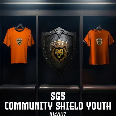 A "Coming Soon" announcement for the SG5 Community Shield Youth tournament. We build anticipation with sleek, professional graphics.